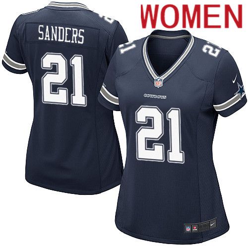 Women Dallas Cowboys #21 Deion Sanders Nike Navy Game Team NFL Jersey